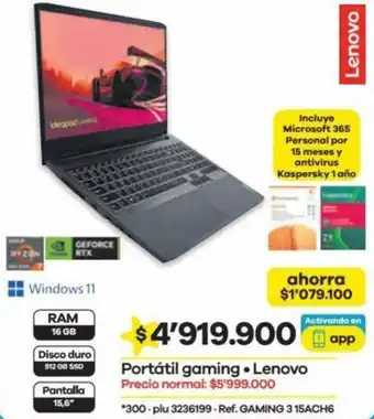 Éxito Lenovo Portátil gaming. Lenovo oferta