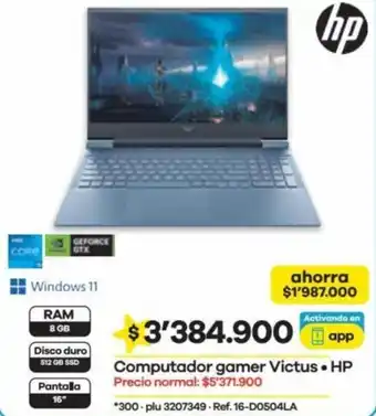 Éxito Computador gamer Victus. HP oferta