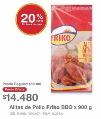 Makro Alitas de Pollo Friko BBQ x 900 g oferta