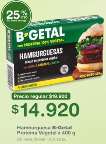 Makro Hamburguesa B-Getal Proteina Vegetal x 400 g oferta