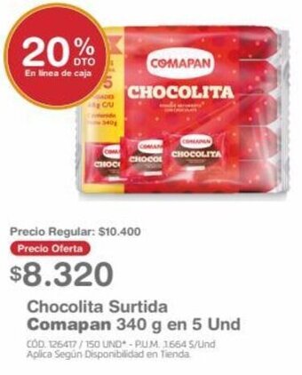 Makro Chocolita Surtida Comapan 340 g en 5 Und oferta