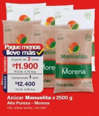 Makro Azúcar Manuelita 3x 2500 g Alta Pureza - Morena oferta