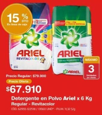 Makro Detergente en Polvo Ariel x 6 Kg oferta
