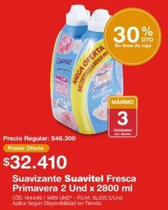 Makro Suavizante Suavitel Fresca Primavera 2 Und x 2800 ml oferta