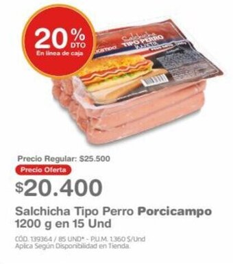Makro Salchicha Tipo Perro Porcicampo 1200 g en 15 Und oferta