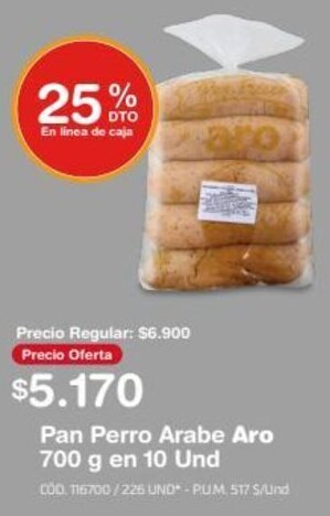 Makro Pan Perro Arabe Aro 700 g en 10 Und oferta
