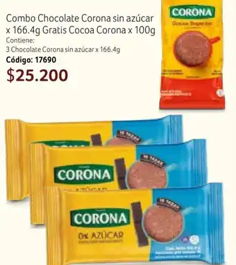 Nova Venta Combo Chocolate Corona sin azúcar x 166.4g Gratis Cocoa Corona x 100g oferta