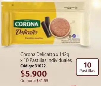 Corona Delicatto x 142g x 10 Pastillas Individuales Código: 31022
