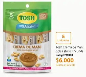 Nova Venta Tosh Crema de Maní bolsa sticks x 5 unds oferta
