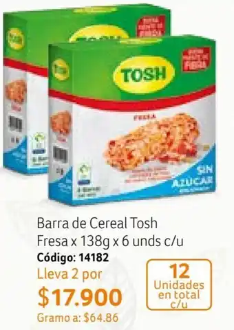 Nova Venta Barra de Cereal Tosh Fresa x 138g x 6 unds c/u Código: 14182 Lleva 2 oferta