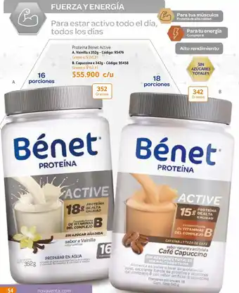 Proteína Bénet Active A. Vainilla x 352g - Código: 95476 B. Capuccino x 342g - Código: 95458
