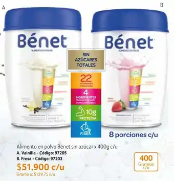 Nova Venta Alimento en polvo Bénet sin azúcar x 400g c/u oferta