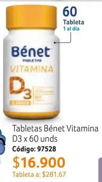 Nova Venta Tabletas Bénet Vitamina D3 x 60 unds Código: 97528 oferta