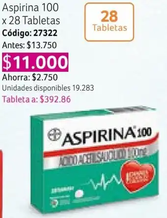 Nova Venta Aspirina 100 x 28 Tabletas Código: 27322 oferta