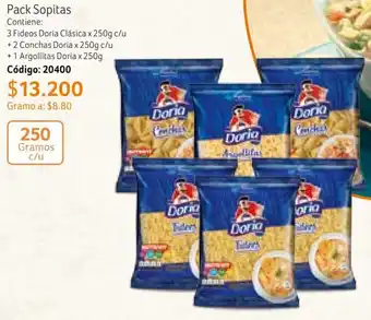 Nova Venta Pack Sopitas 3 Fideos Doria Clásica x 250g c/u +2 Conchas Doria x 250g c/u + 1 Argollitas Doria x 250g Código: 20400 oferta