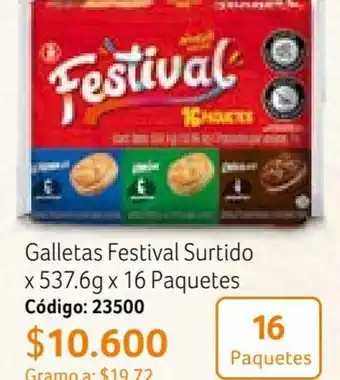 Galletas Festival Surtido x 537.6g x 16 Paquetes Código: 23500