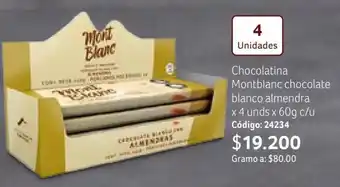 Nova Venta Chocolatina Montblanc chocolate blanco almendra x 4 unds x 60g c/u Código: 24234 oferta