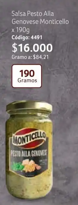 Nova Venta Salsa Pesto Alla Genovese Monticello x 190g Código: 4491 oferta