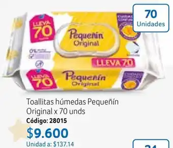 Nova Venta Toallitas húmedas Pequeñín Original x 70 unds Código: 28015 oferta