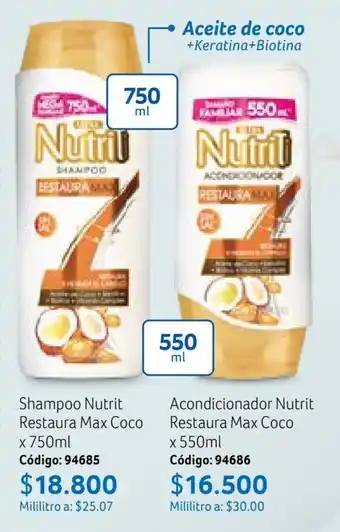 Nova Venta Shampoo Nutrit Restaura Max Coco x 750ml Código: 94685 oferta