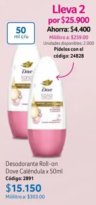 Desodorante Roll-on Dove Caléndula x 50ml Código: 2891