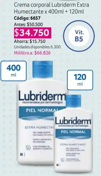 Nova Venta Crema corporal Lubriderm Extra Humectante x 400ml + 120ml Código: 6657 oferta