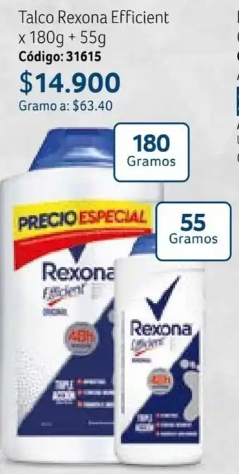 Nova Venta Talco Rexona Efficient x 180g + 55g Código: 31615 oferta