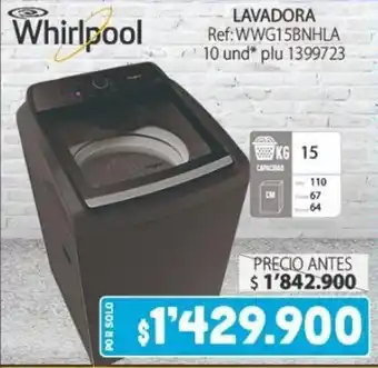 Colsubsidio Whirlpool LAVADORA Ref: WWG15BNHLA 10 und* plu 1399723 oferta