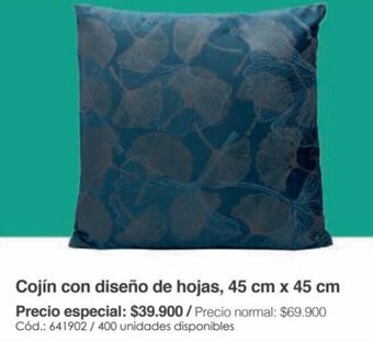 Panamericana Cojín con diseño de hojas, 45 cm x 45 cm oferta