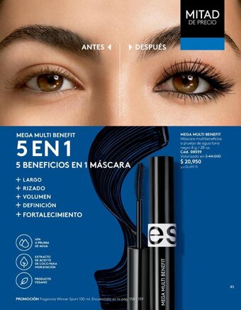 Ésika MEGA MULTI BENEFIT Máscara multibeneficios a prueba de agua tono negro 8 g/28 oz. Cód. 08939 oferta