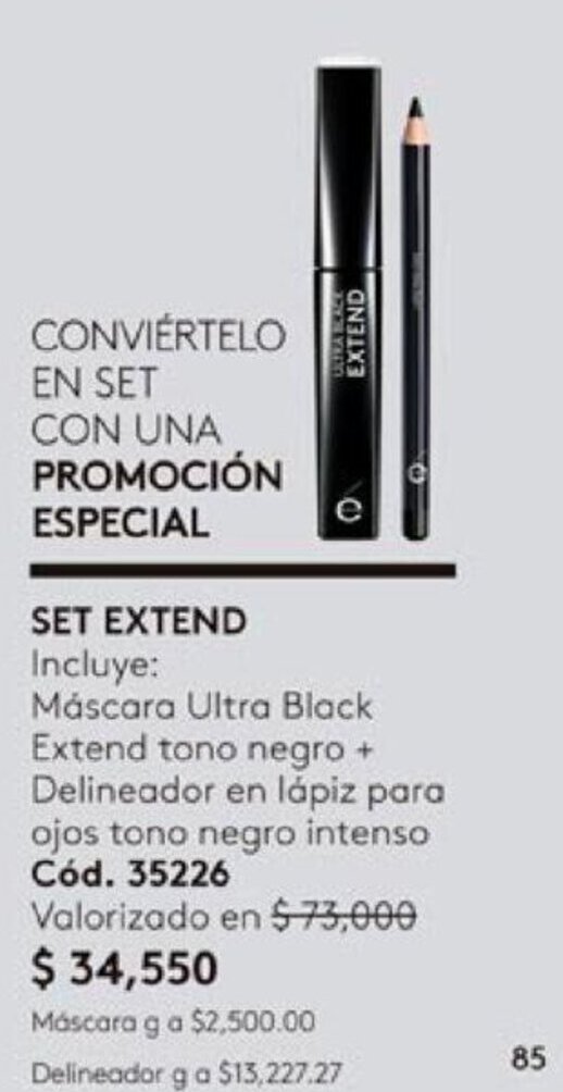 Ésika SET EXTEND Incluye: Máscara Ultra Black Extend tono negro + Delineador en lápiz para ojos tono negro intenso Cód. 35226 oferta