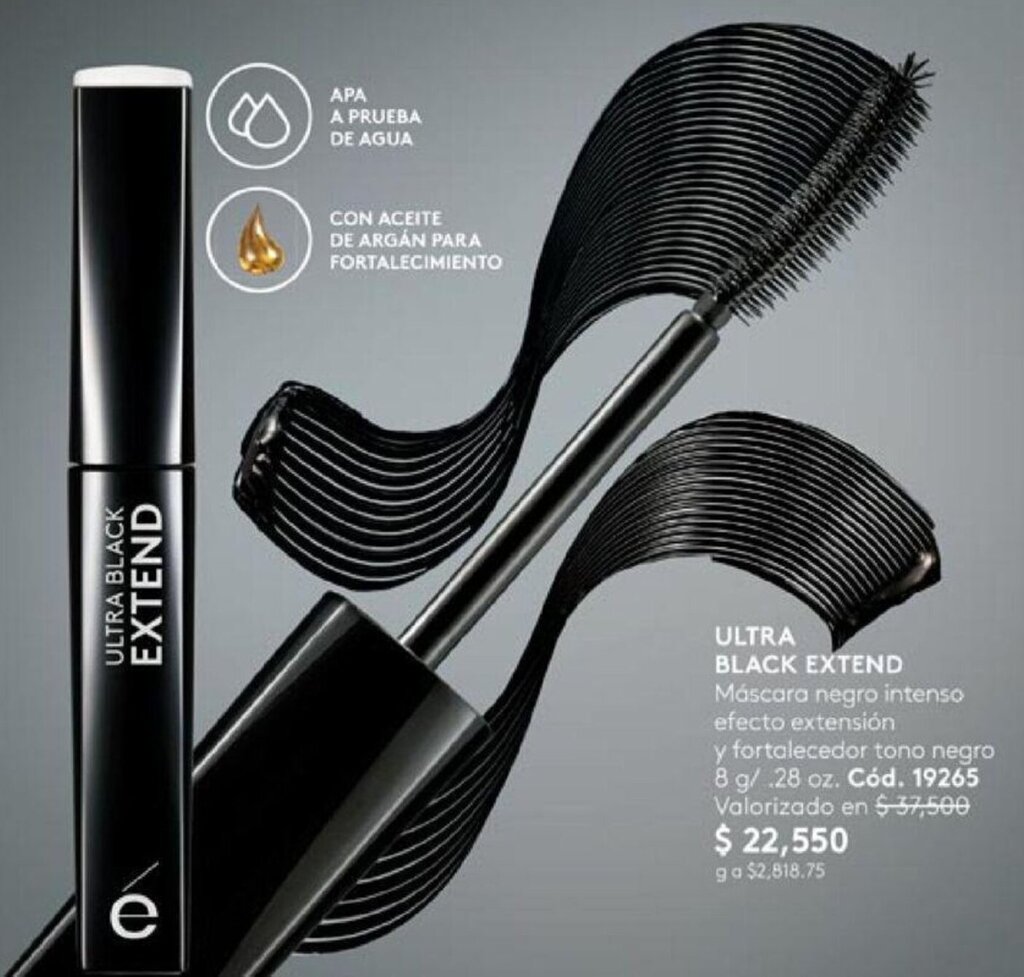 Ésika ULTRA BLACK EXTEND Máscara negro intenso efecto extensión y fortalecedor tono negro 8 g/ .28 oz. Cód. 19265 oferta