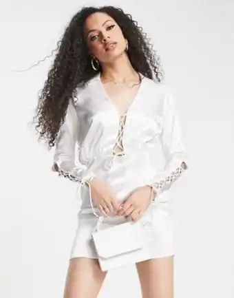 ASOS Asyou satin lace up shirt dress in white oferta