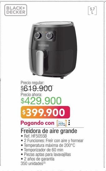 Jumbo Black & decker freidora de aire grande • ref. hf5055b oferta