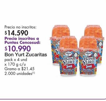Metro Bon yurt zucaritas pack x 4 und x 170 g c/u oferta