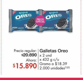 Metro Galletas oreo x 2 und x 432 g c/u oferta