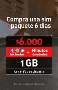 Claro Sim card + Paquete 6 días x $6.000 oferta