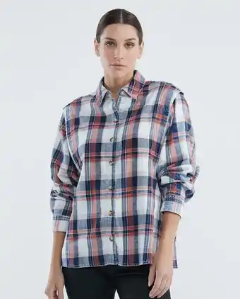 Chevignon Camisa de mujer, silueta recta manga larga cuello camisero - cuadros oferta