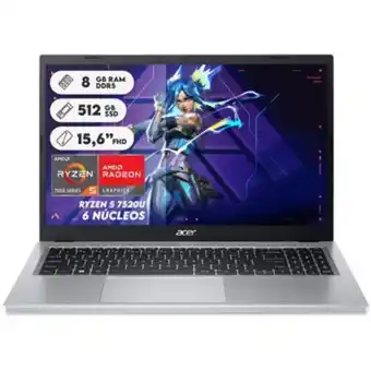 Linio Computador portatil acer ryzen 5 7520u ssd 512 8gb ram 15.6pul fhd oferta