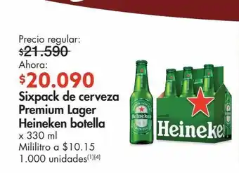 Metro Sixpack de cerveza premium lager heineken botella x 330 ml oferta