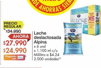 Metro Leche deslactosada alpina x 6 und x 1.100 ml c/u oferta