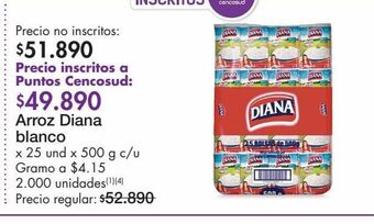 Metro Arroz diana blanco x 25 und x 500 g c/u oferta