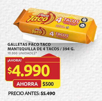 Ara GALLETAS PACO TACO MANTEQUILLA DE 4 TACOS / 394 G. oferta
