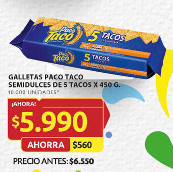 Ara GALLETAS PACO TACO SEMIDULCES DE 5 TACOS X 450 G. oferta