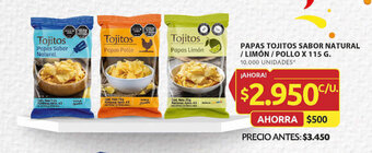 Ara PAPAS TOJITOS SABOR NATURAL / LIMÓN / POLLO X 115 G. oferta