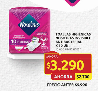 Ara TOALLAS HIGIÉNICAS NOSOTRAS INVISIBLE ANTIBACTERIAL X 10 UN. oferta