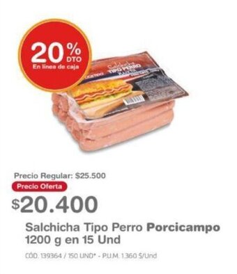 Makro Salchicha Tipo Perro Porcicampo 1200 g en 15 Und oferta