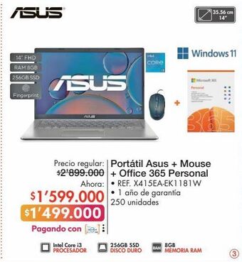 Metro Portátil asus + mouse + office 365 personal oferta