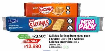 Jumbo Galletas saltinas dore mega pack x 6 tacos x 702 g pn + galletas saltinas integrales x 399 g oferta