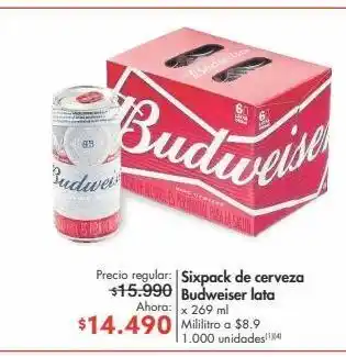 Metro Sixpack de cerveza budweiser lata x 269ml oferta